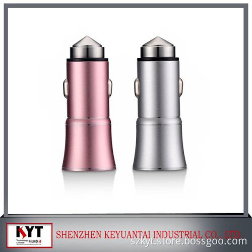 Aluminum material Dual USB 2 Port USB Car Charger 12V-24V Safety Hammer Car Charger For iPhone iPad Tablet PC Mobile